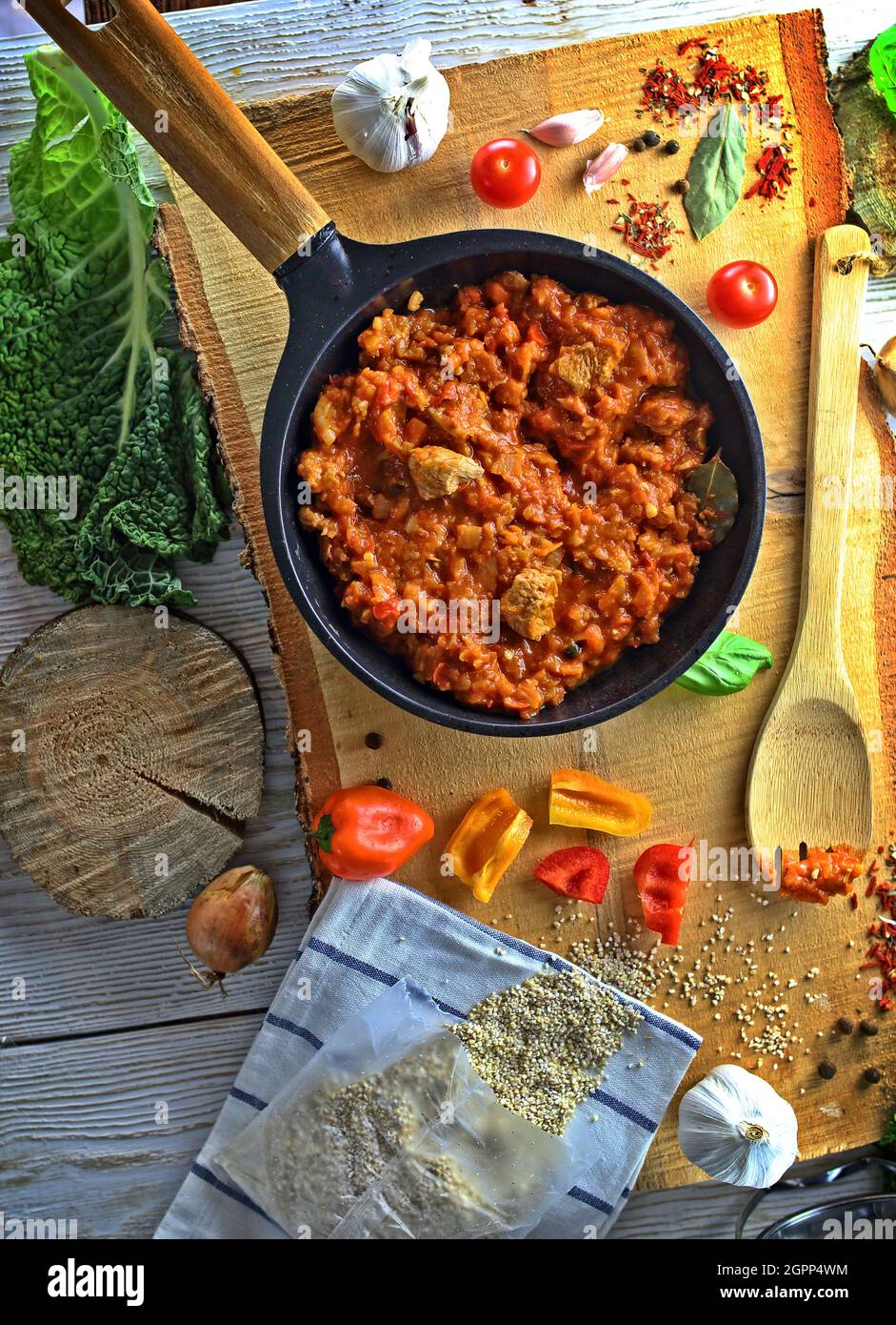 delicious stew well seasoned in the kitchen Stock Photo