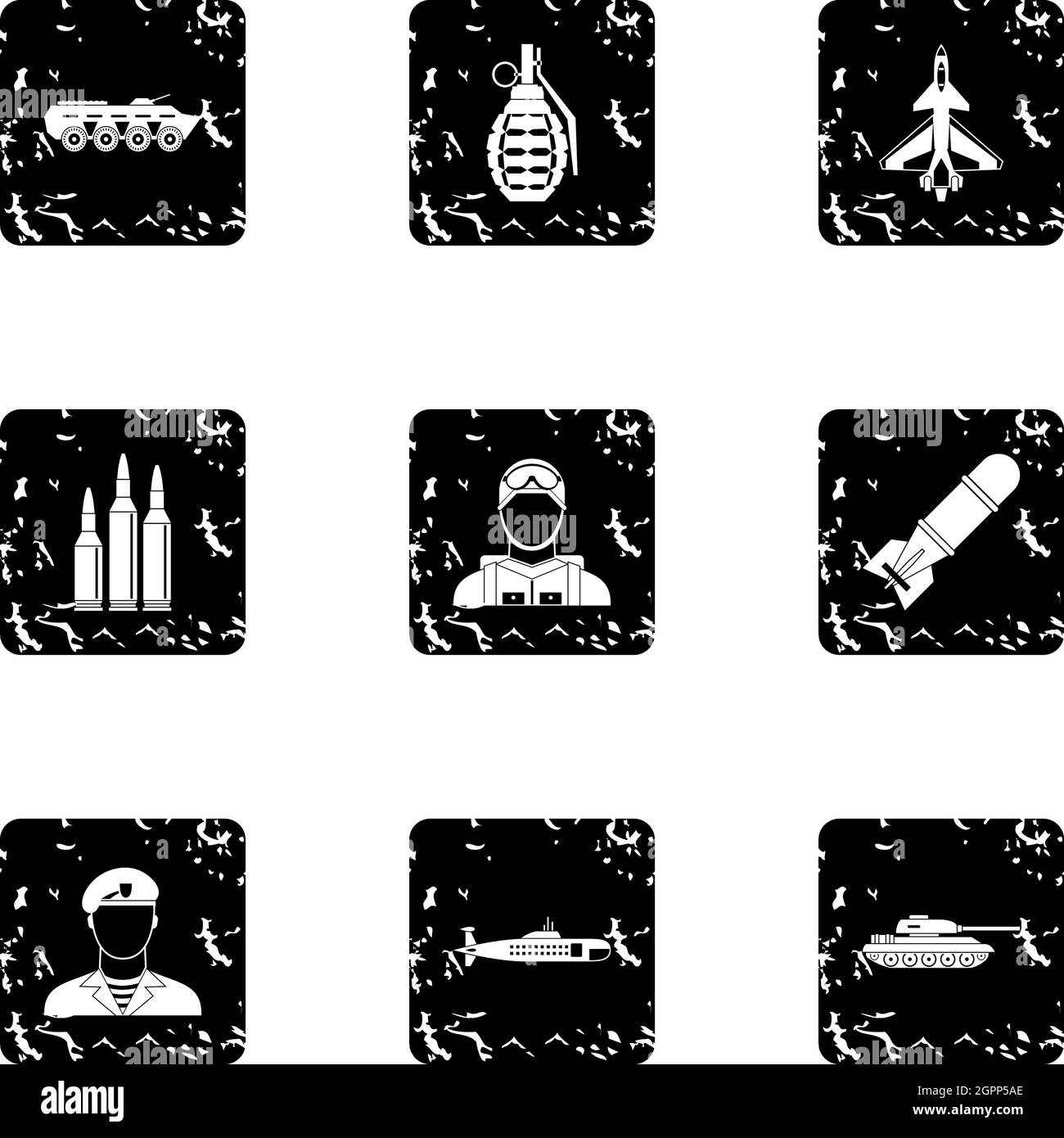 War icons set, grunge style Stock Vector