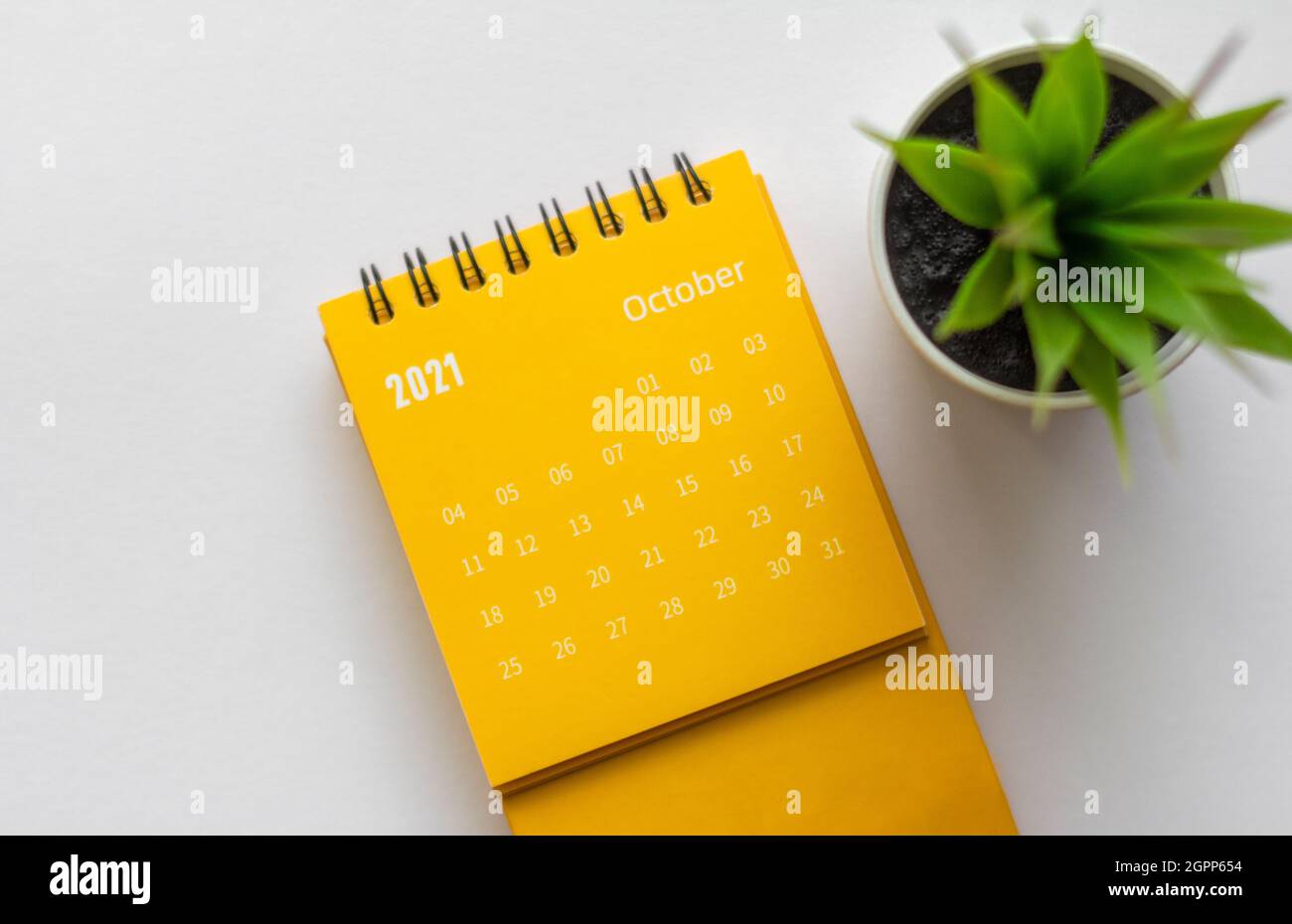 Calendar with tearoff sheets for October 2021. A desktop calendar for