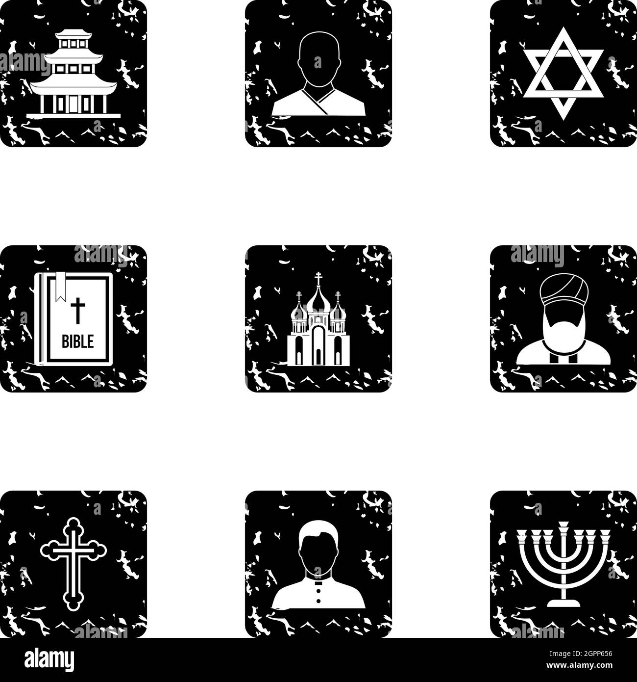 Beliefs icons set, grunge style Stock Vector