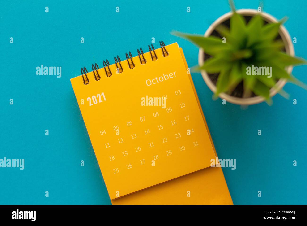Calendar with tearoff sheets for October 2021. A desktop calendar for