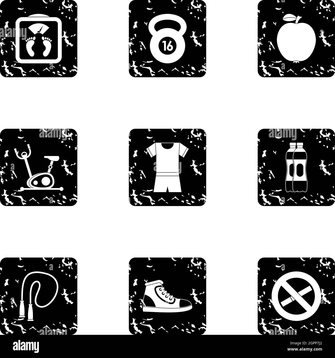 Classes in gym icons set, grunge style Stock Vector