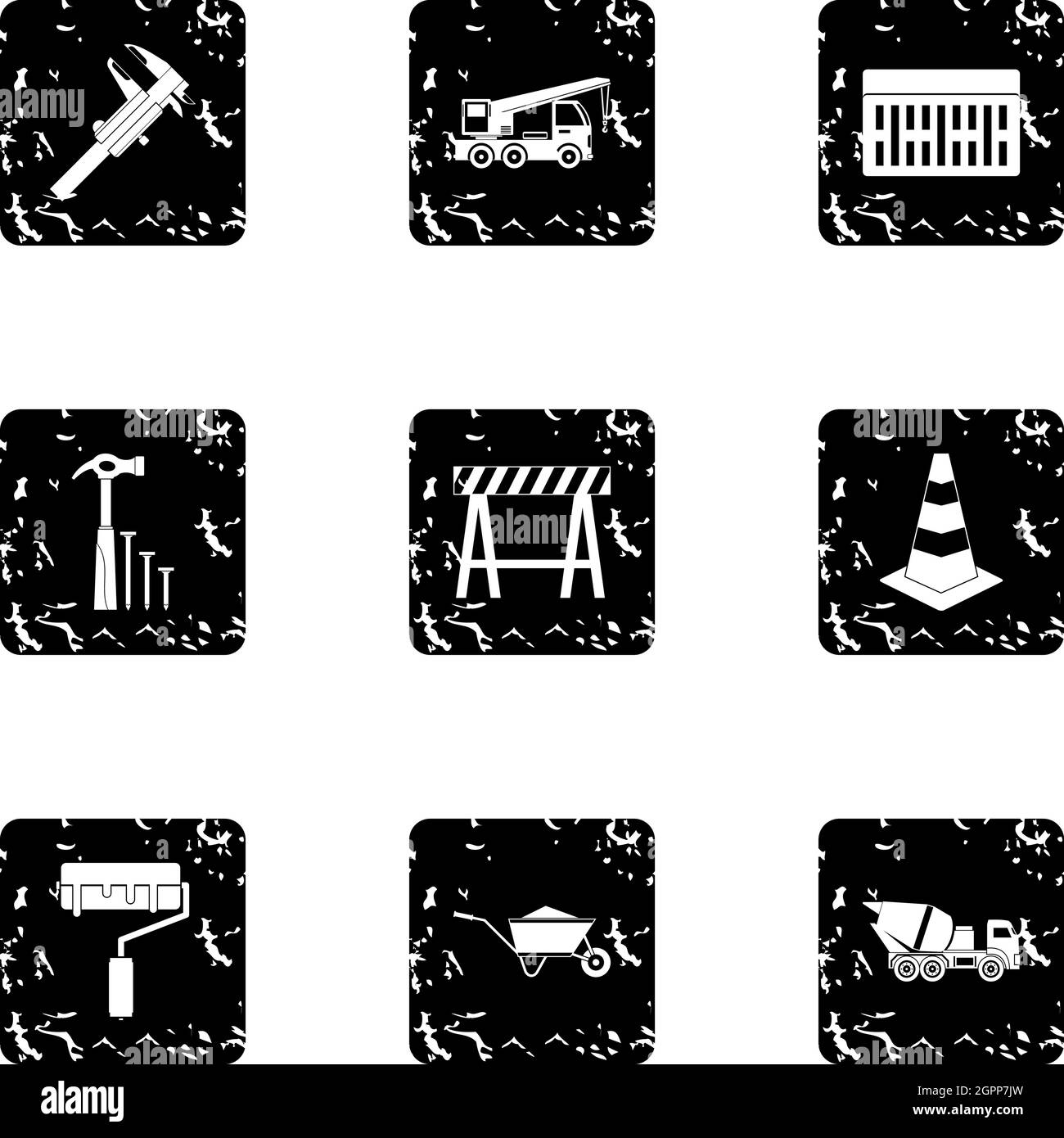 Building tools icons set, grunge style Stock Vector