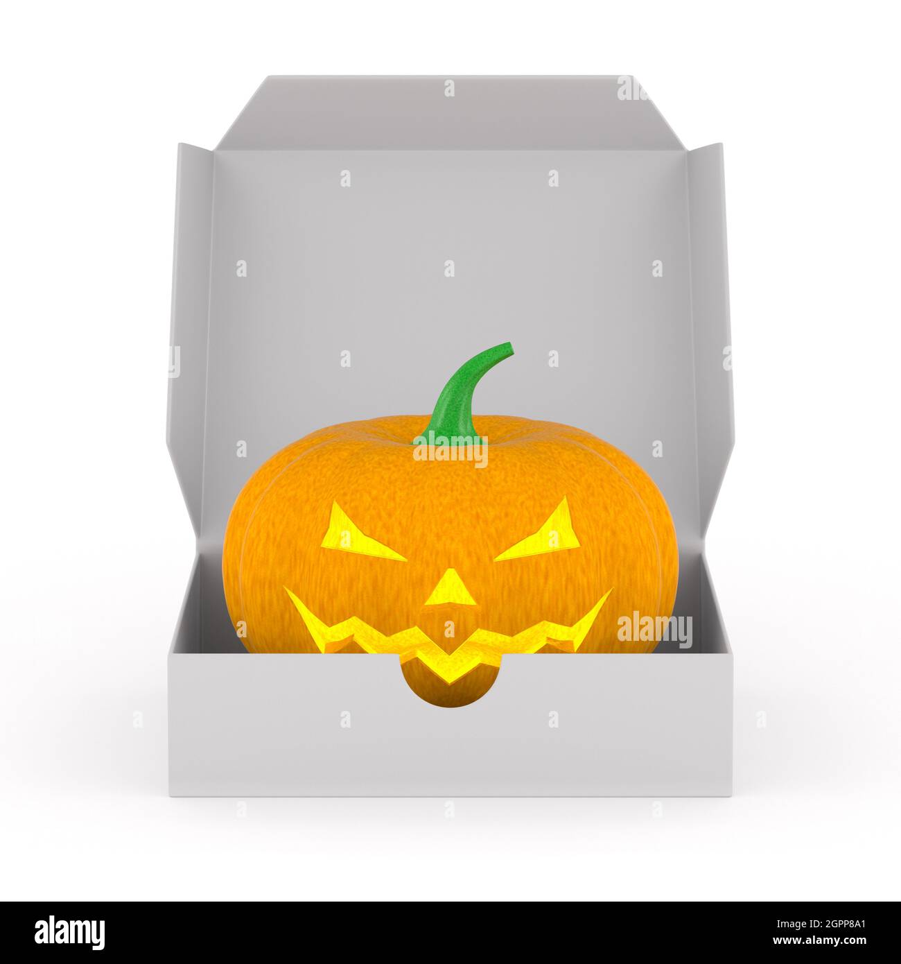 halloween pumpkin into gift box on white background. Isolated 3D ...