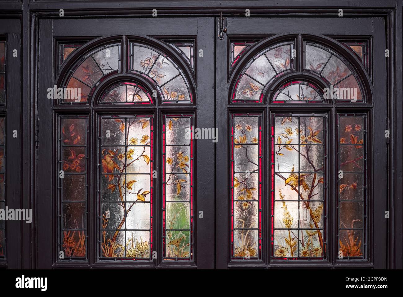 Arts and Crafts movement stained glass in Benedict's B&B, St LeonardsonSea Stock Photo Alamy
