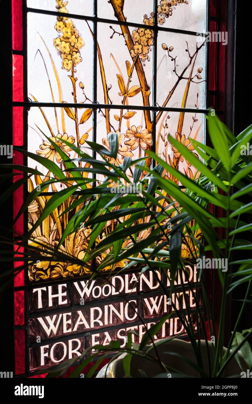 Arts and Crafts movement stained glass in Benedict's B&B, St LeonardsonSea Stock Photo Alamy