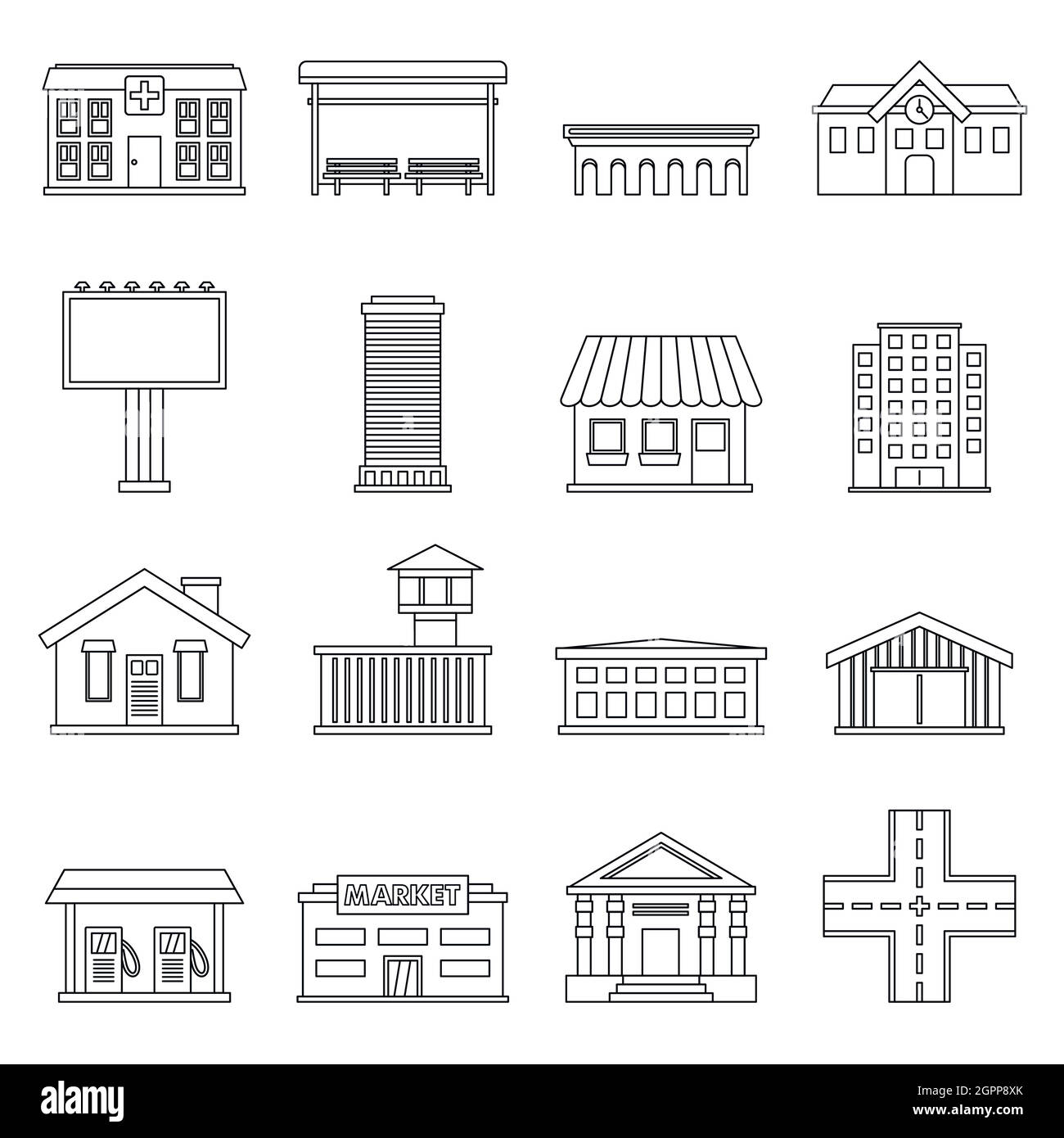 City infrastructure items icons set, outline style Stock Vector