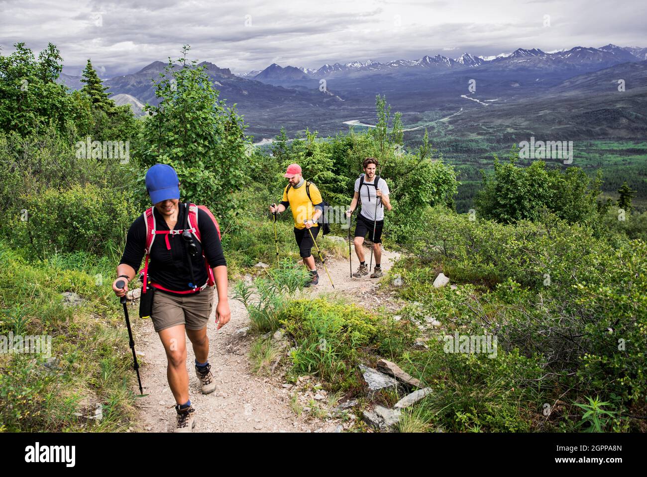 USA, Alaska, People hiking in Denali National Park Stock Photo