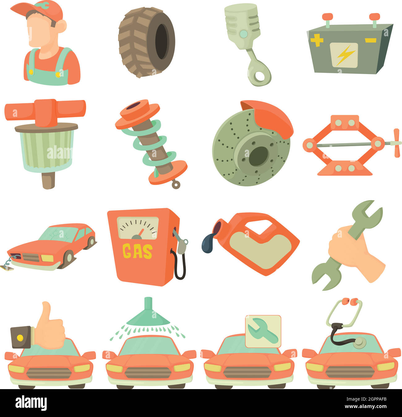 Car repair items icons set, cartoon style Stock Vector