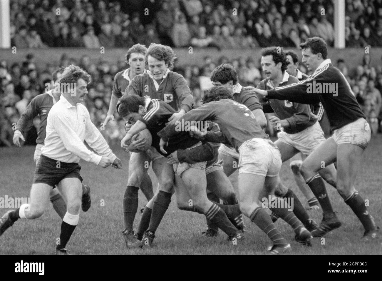Welsh International Rugby Union Referee Derek Bevan in the thick of the