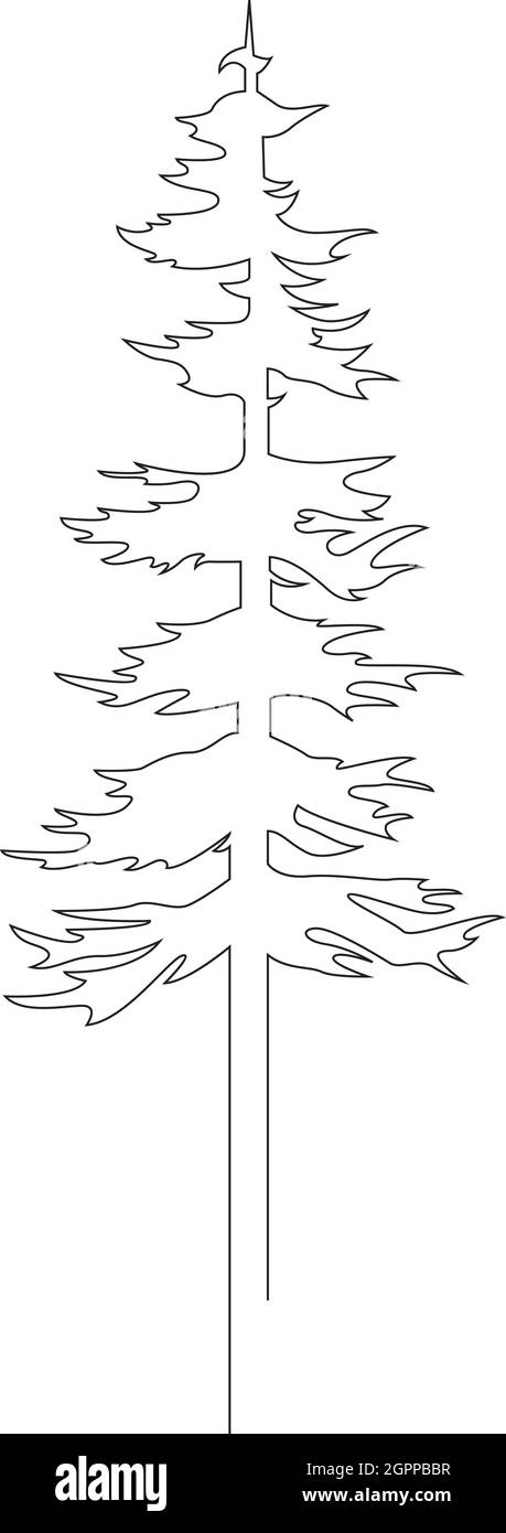 Continuous line drawing of pine. Fir-tree. Black isolated on white background. Hand drawn christmas tree  vector illustration Stock Vector