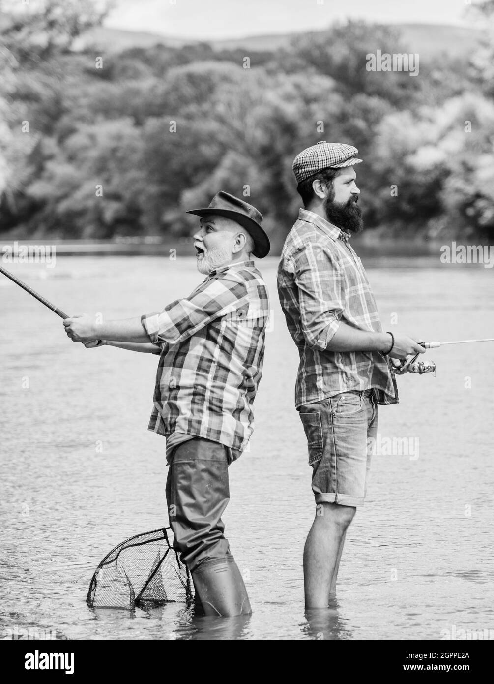 Rod and tackle. Fisherman fishing equipment. Fisherman grandpa and