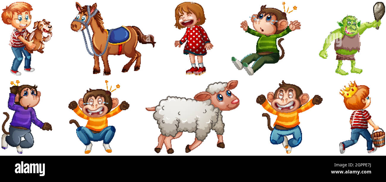 Set of different nursery rhyme character isolated on white background