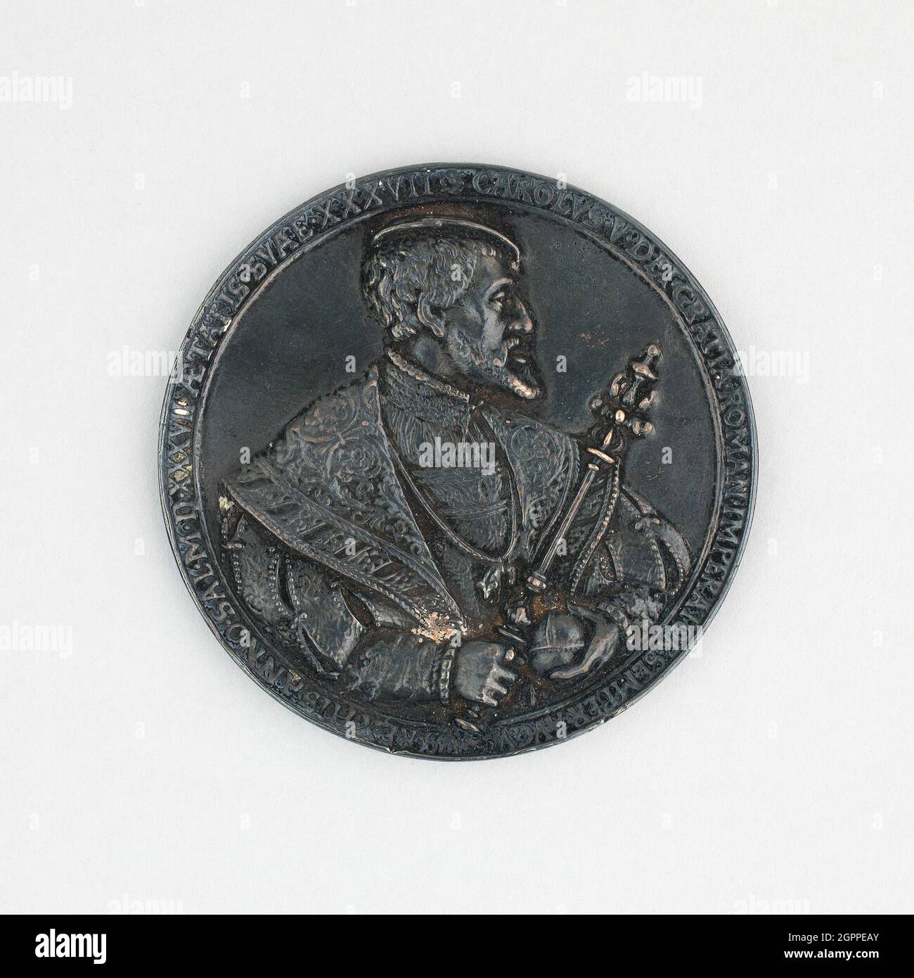Medal, 18th century. [Portrait of Charles V, holy roman emperor, aged 37]. Stock Photo