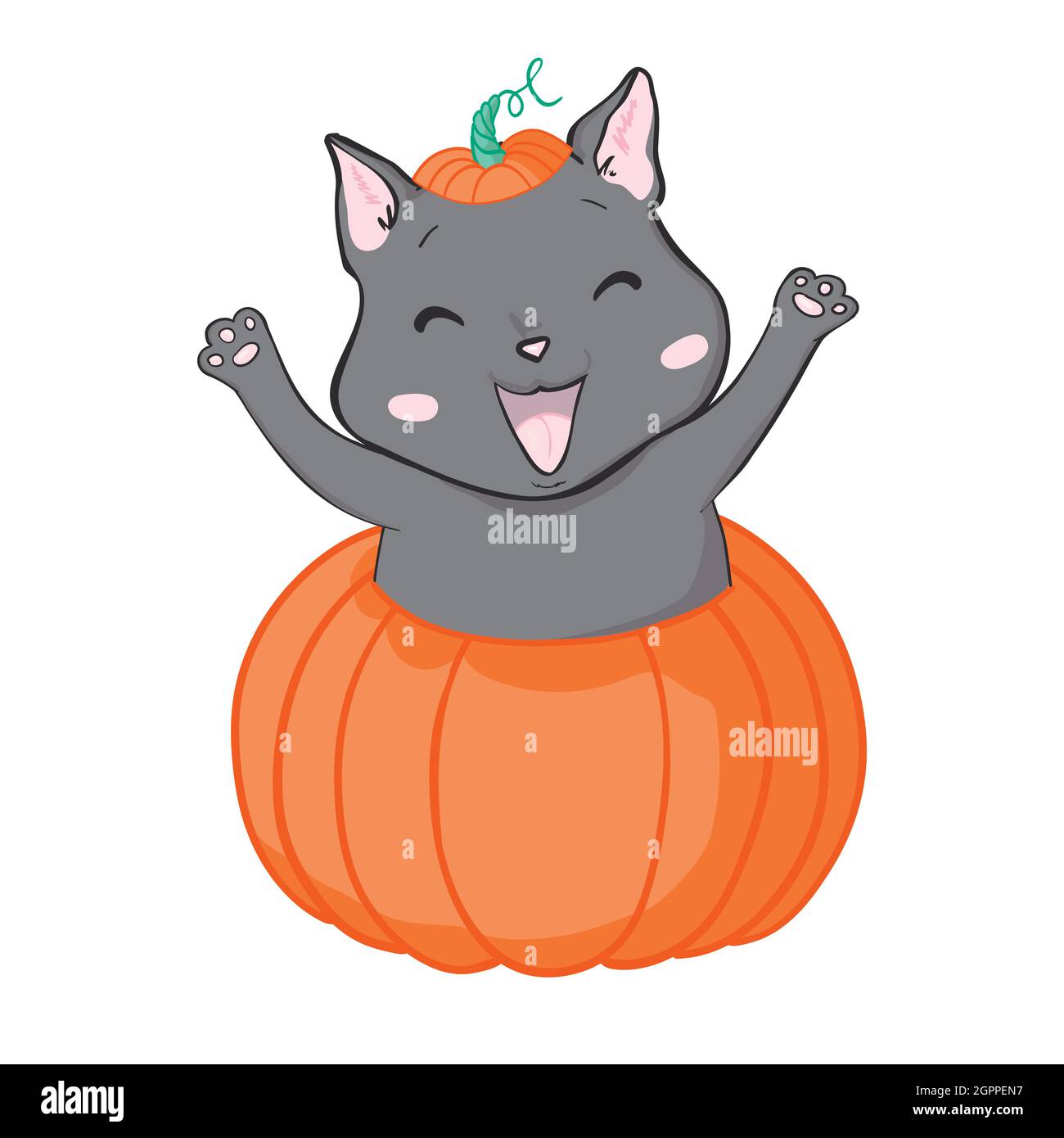 Black cat in a Halloween pumpkin and ghost. Background is separate ...