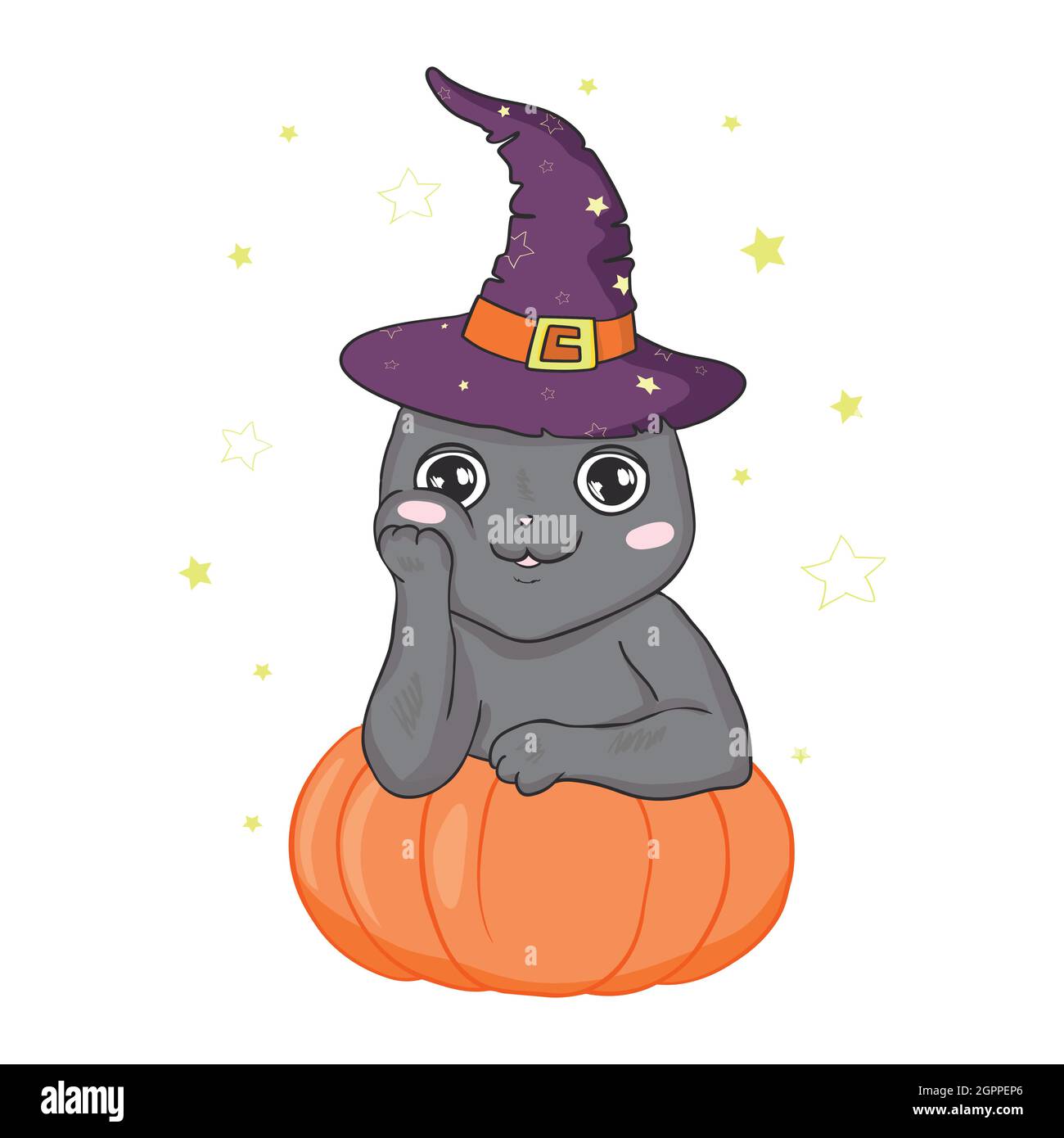 Black cat in a Halloween pumpkin and ghost. Background is separate ...