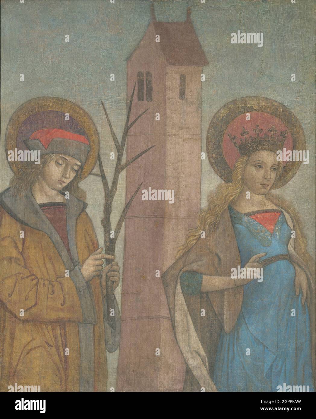 Diptych of Saints Achatius, Barbara, Apollonia, and Sebald, c. 1490. Stock Photo
