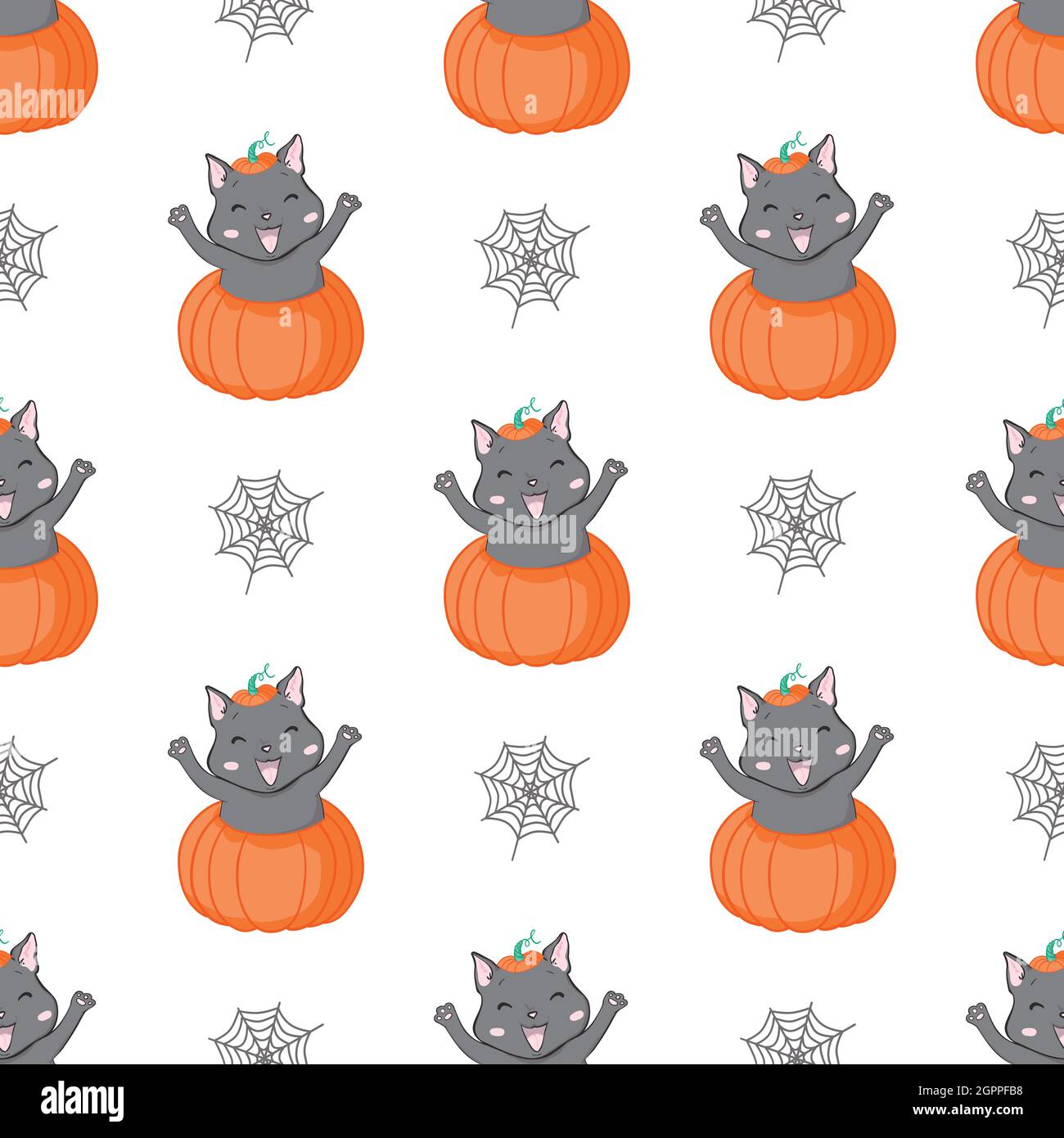Cat and Pumpkin seamless pattern retro Halloween theme. Vector ...