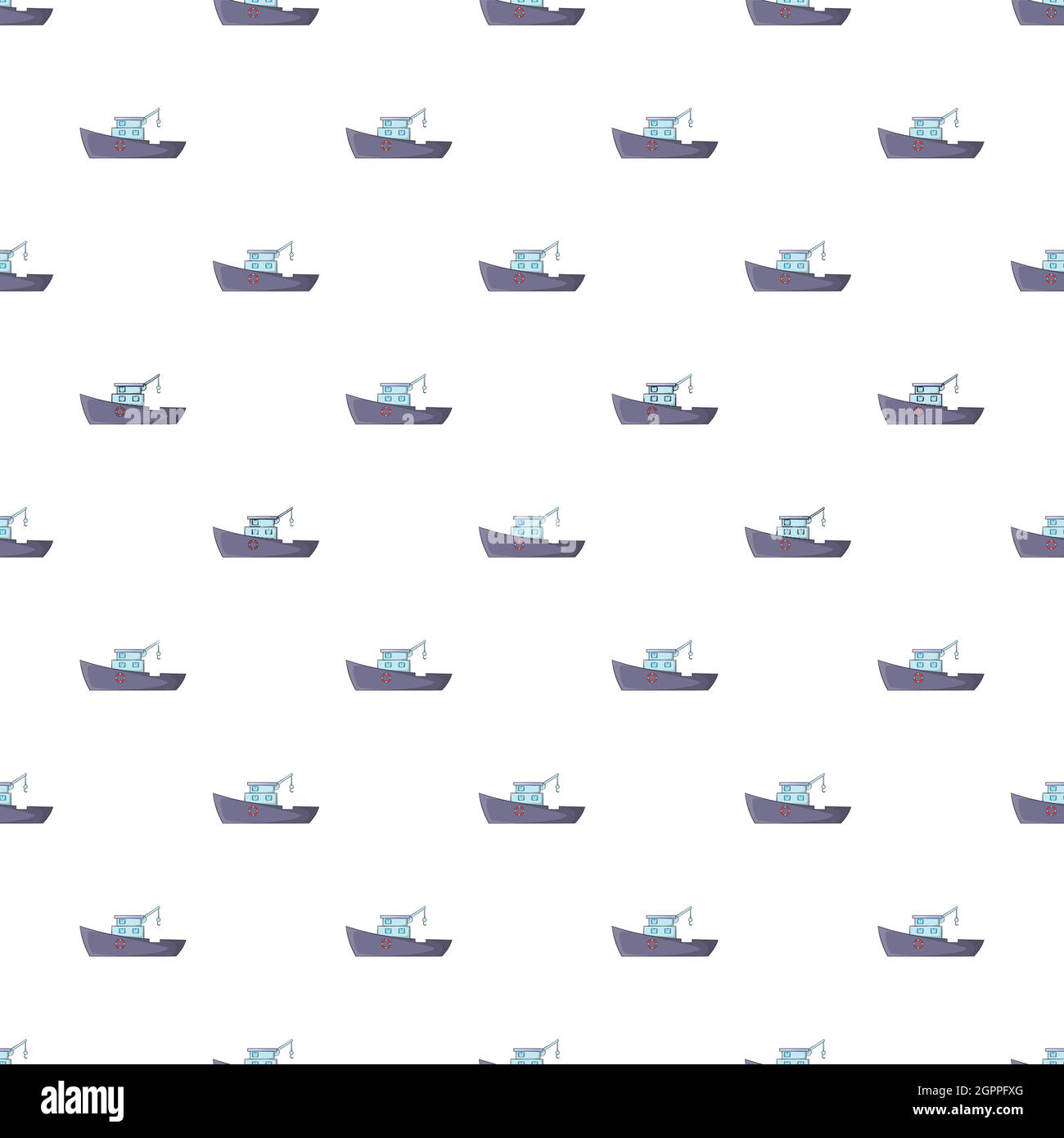 Ship for catching fish pattern, cartoon style Stock Vector