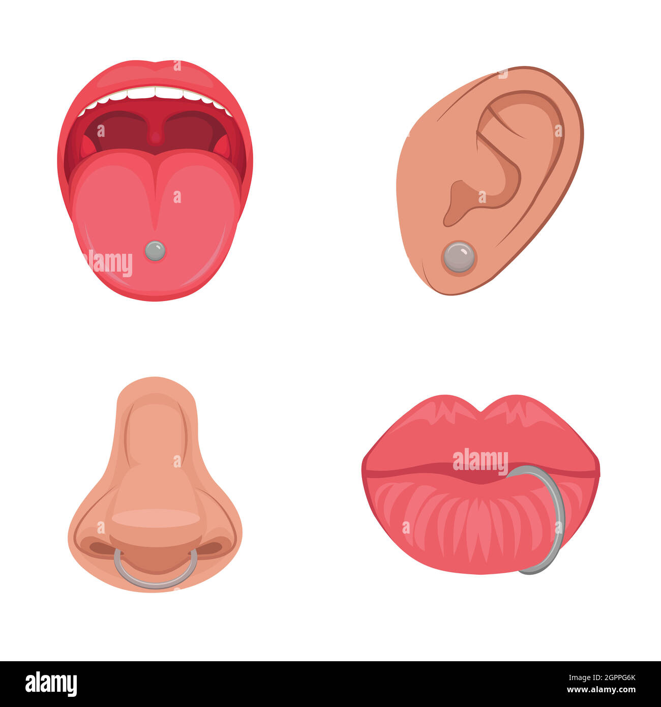 piercing studio icon, ear, nose, lips and tongue Stock Vector Image ...