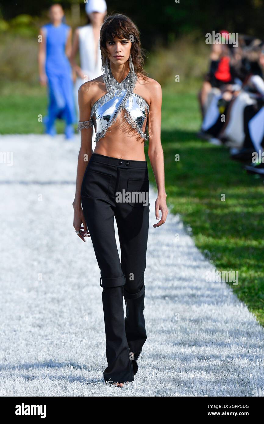 Paris, France. 29th Sep, 2021. A model walks at the Courreges fashion show  during Spring/Summer 2022 Collections Fashion Show at Paris Fashion Week in  Paris, France on Sept.29, 2021. (Photo by Jonas