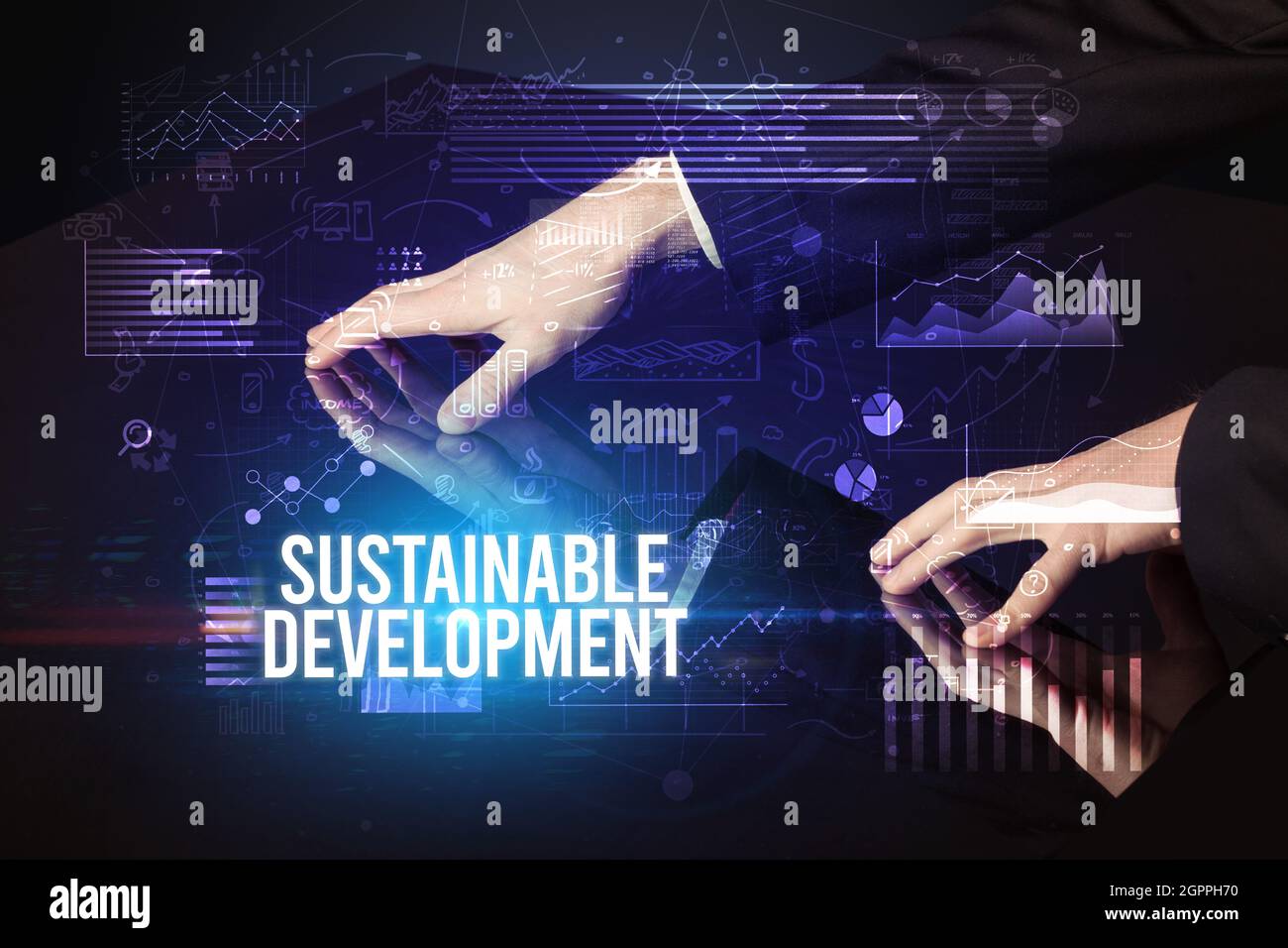 Businessman touching huge screen concept Stock Photo