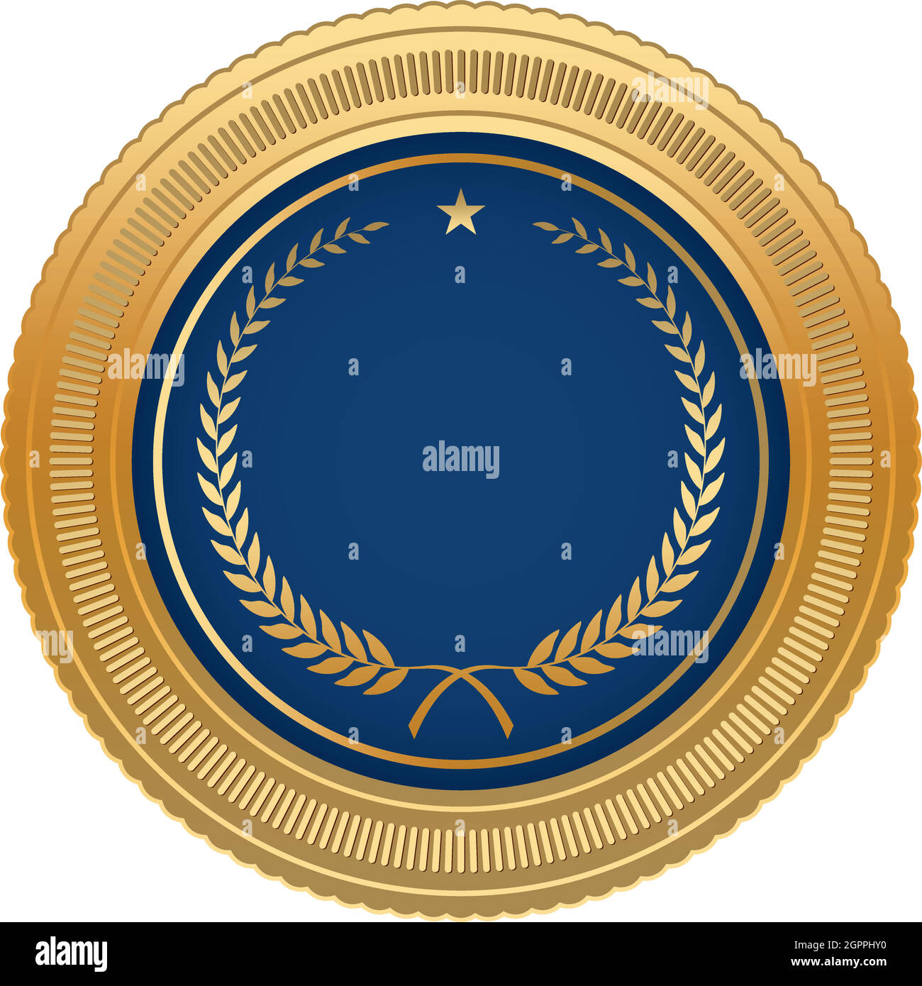 Medal Award vector with gold frame and blue medal on white isolated