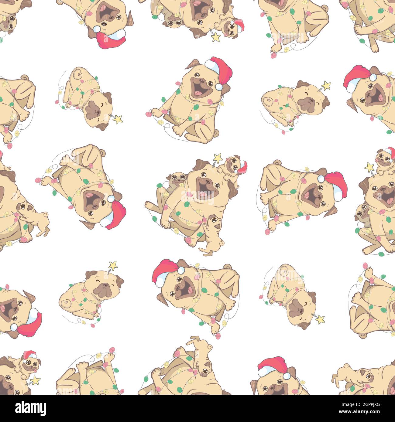 Christmas seamless pattern with the image of little cute puppies in the ...
