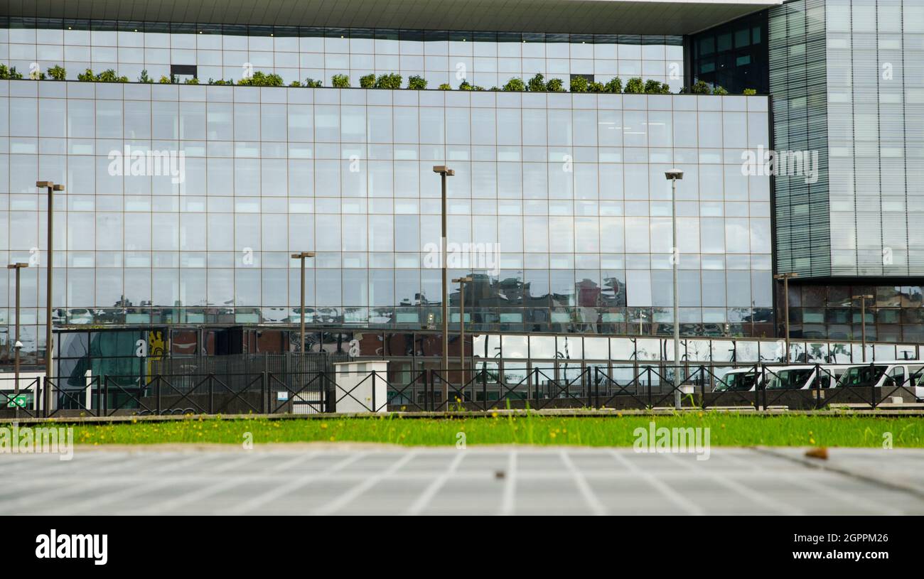 Rome, Italy. January 2021. Modern office buildings in a business district. Glass and steel constructions Stock Photo