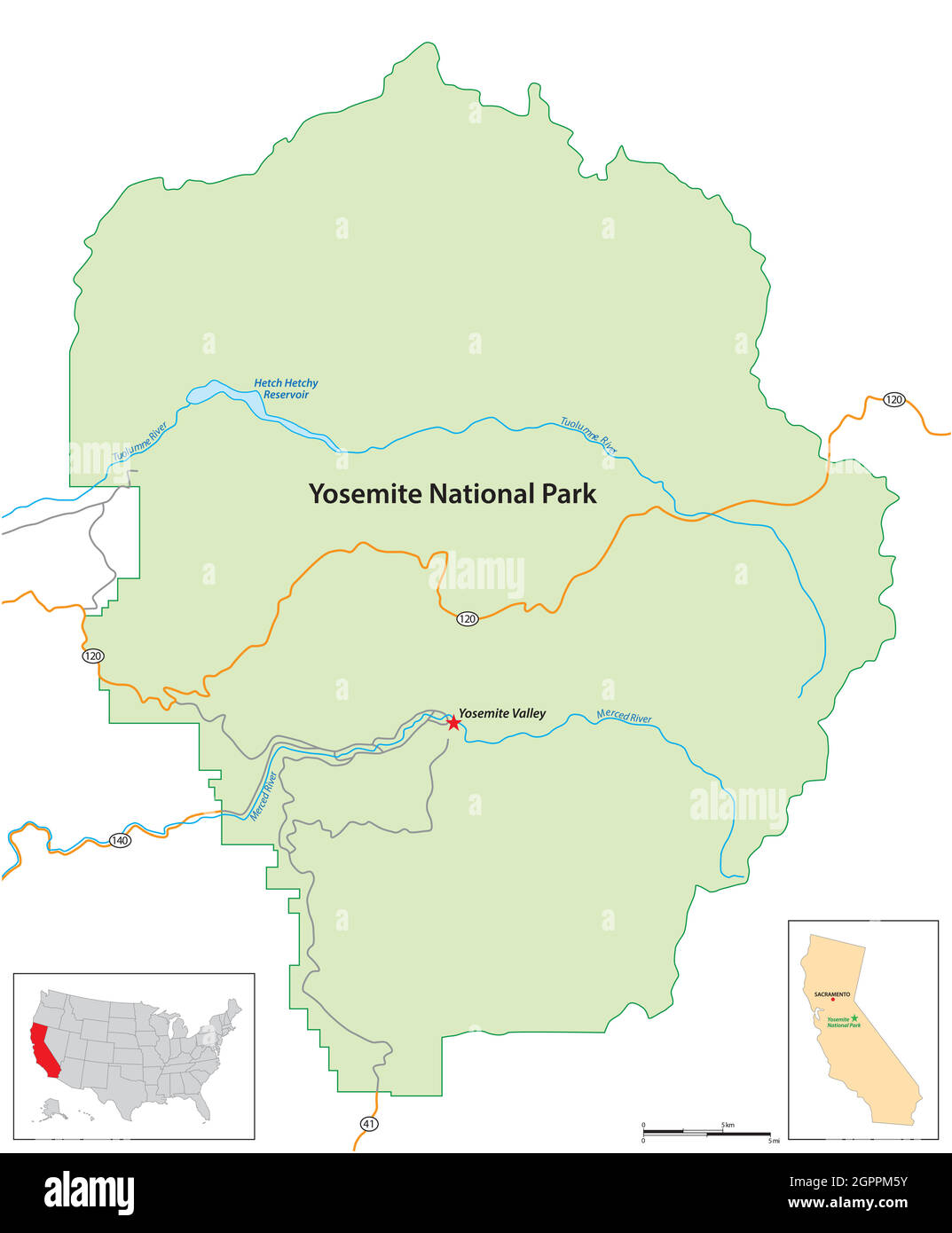 Simple Overview Map Of Yosemite National Park California USA Stock Simple Overview Map Of Yosemite National Park California Usa 2GPPM5Y
