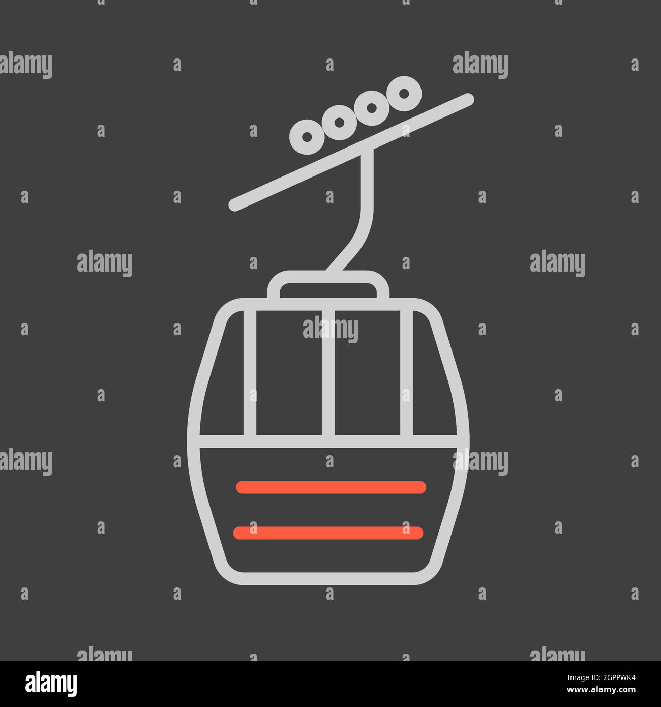 Ski lift gondola flat vector icon on dark background Stock Vector