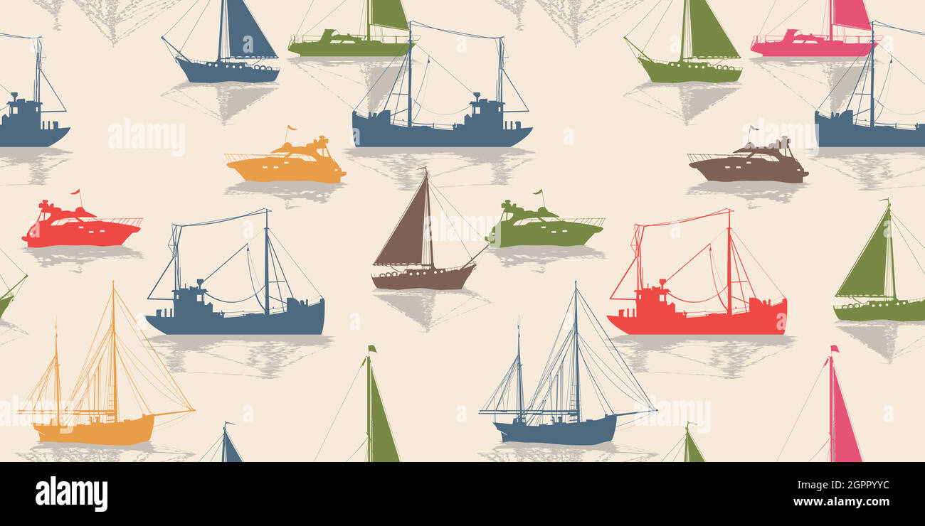 Sailing vector seamless pattern Stock Vector