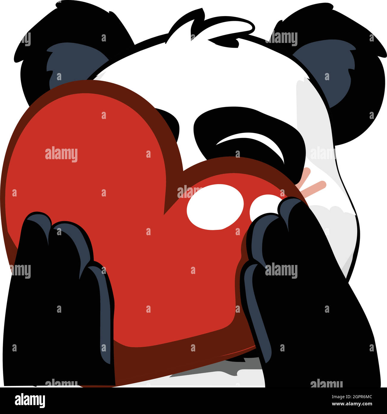 Cute panda bear - Hugging big heart - Love emote - Vector emoticon Stock Vector