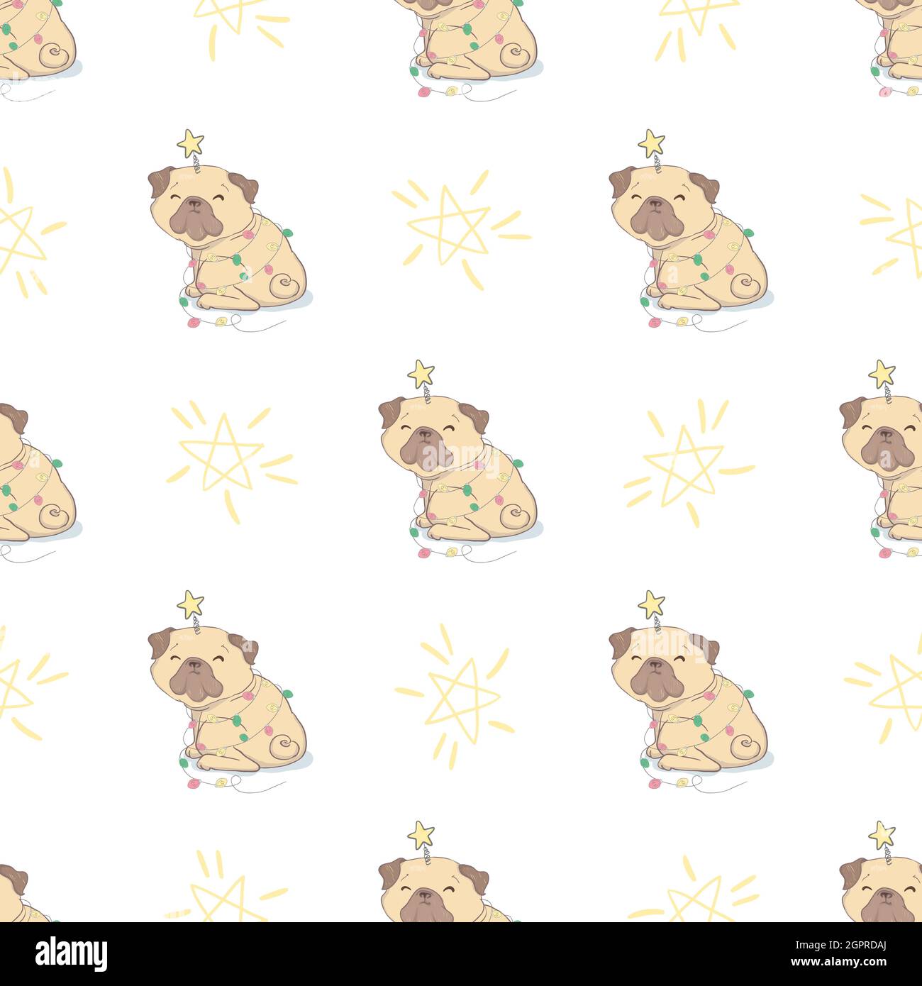 Christmas seamless pattern with the image of little cute puppies in the ...