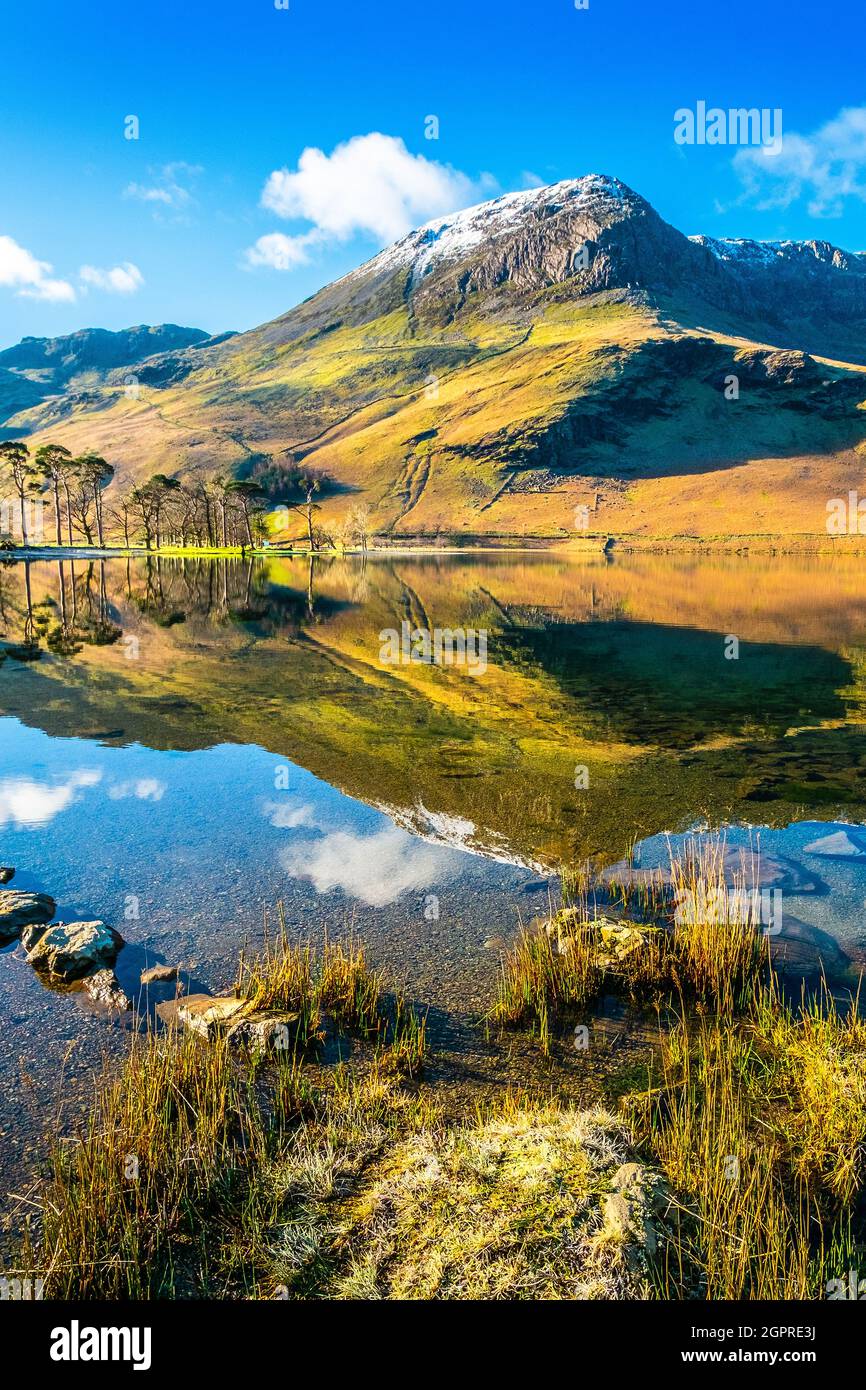 Buttermere and surrounding fells in winter, Lake District National Park ...