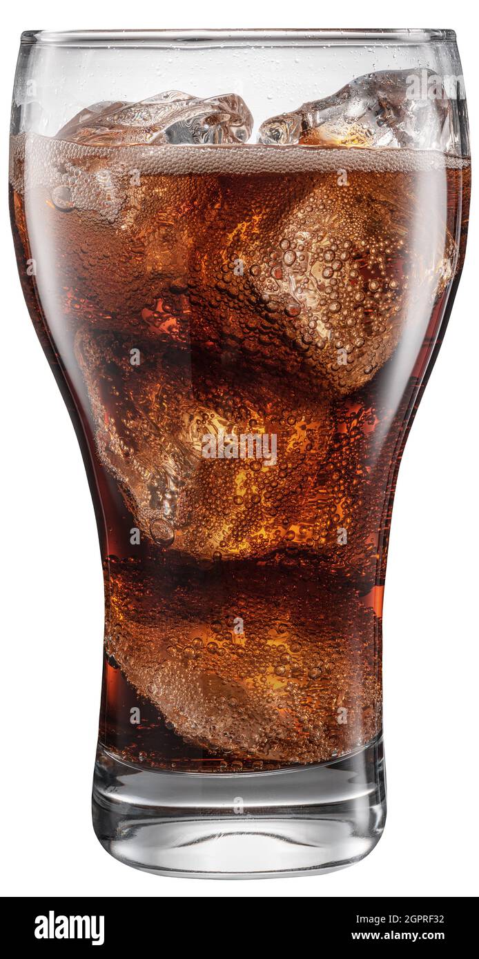 Glass of cola drink with ice cubes isolated on white background. File ...