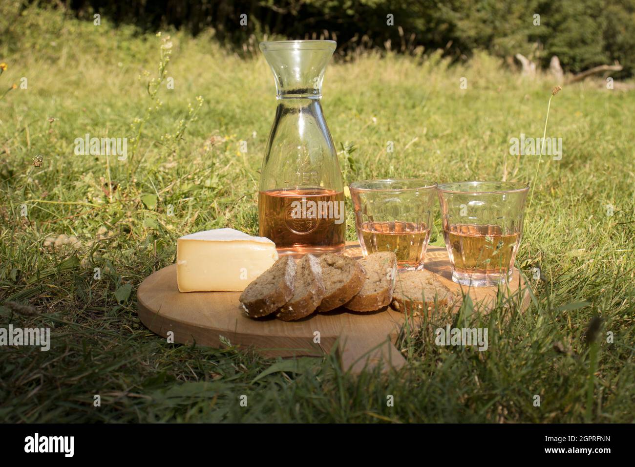 picnic plate outside wine and cheese Stock Photo Alamy