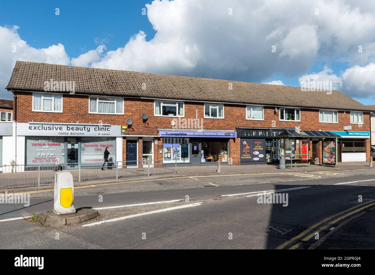 Shops and businesses in Frimley Green village centre, Surrey, England