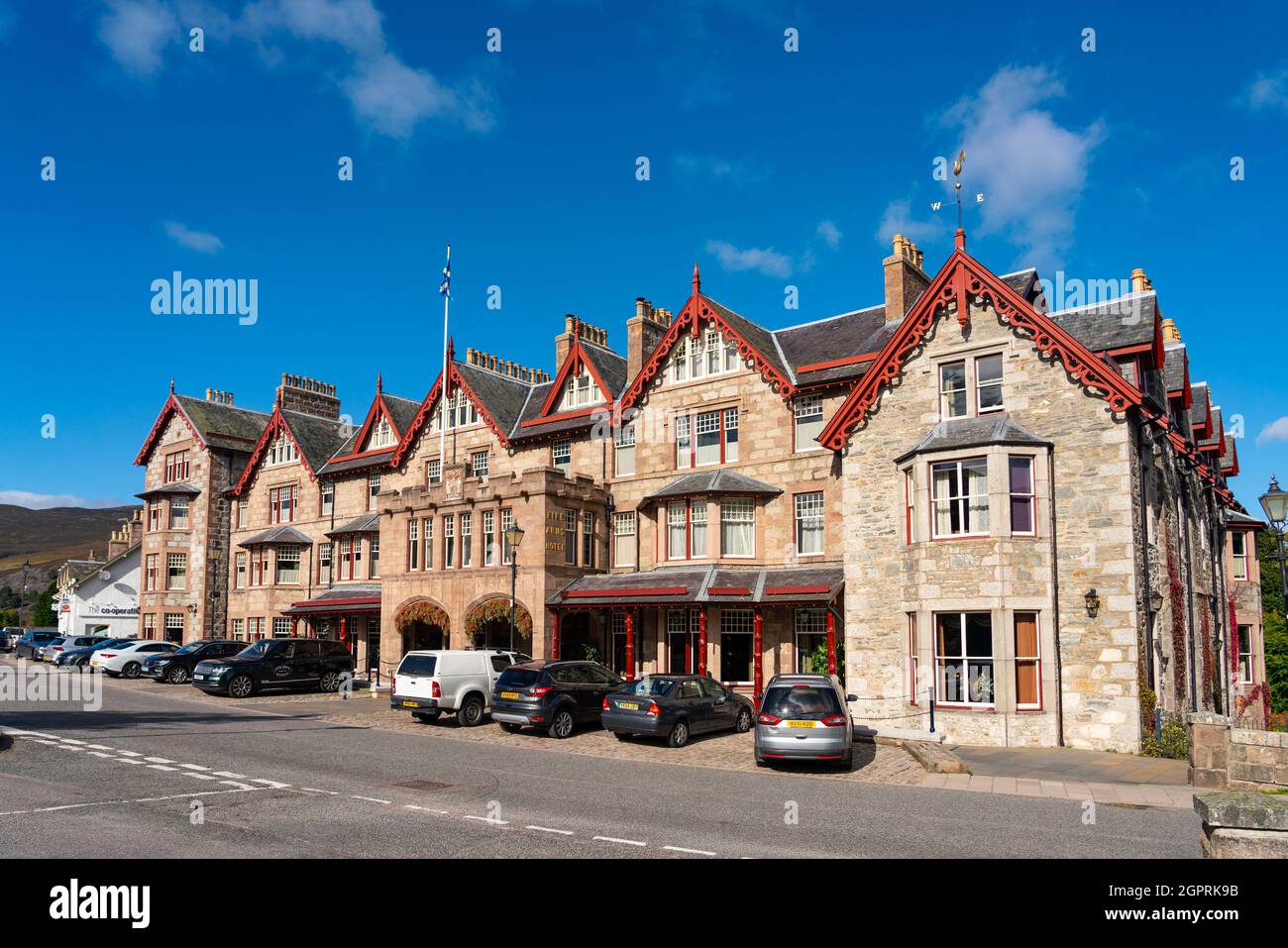 Exterior view of exclusive upmarket the Fife Arms Hotel in Braemar, Aberdeenshire, Scotland, UK Stock Photo