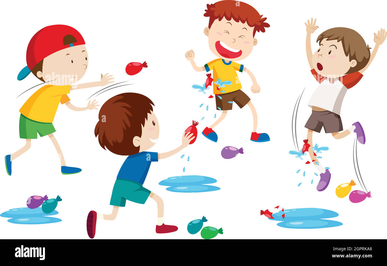 Children playing water balloon fight Stock Vector Image & Art Alamy