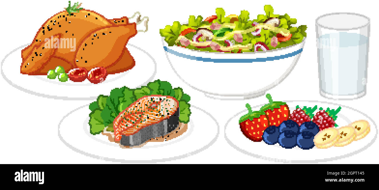 Set of healthy meal isolated on white background Stock Vector Image