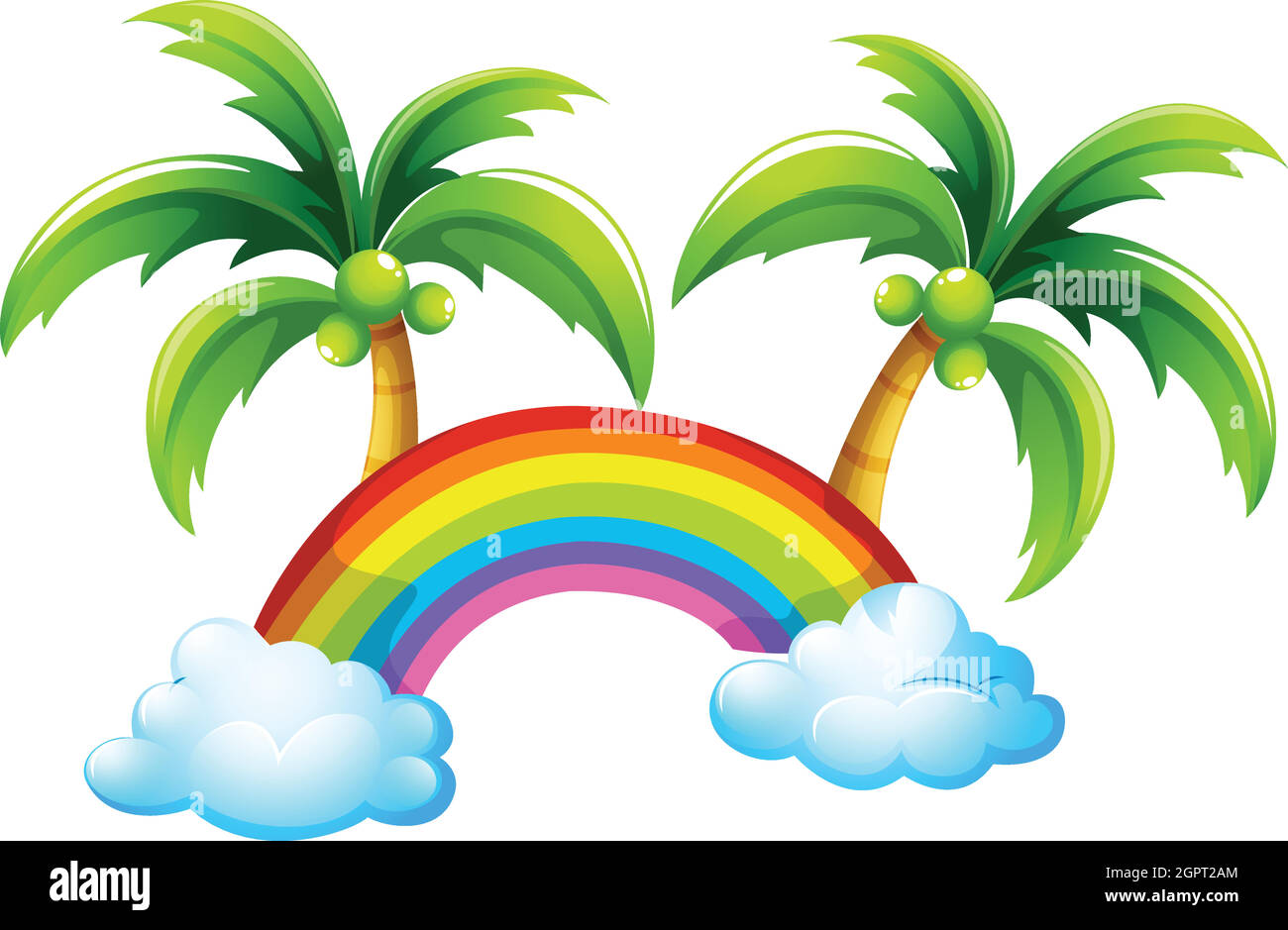 A rainbow and the coconut trees Stock Vector