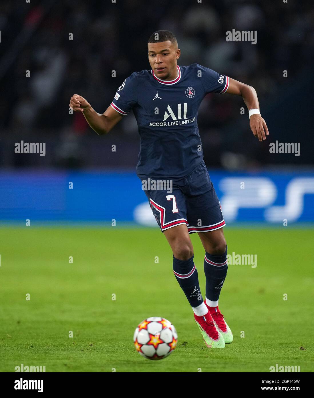 Paris, France. 28th Sep, 2021. Kylian Mbappe of PSG during the UEFA  Champions League match between Paris Saint Germain and Manchester City at  Le Parc des Princes, Paris, France on 28 September