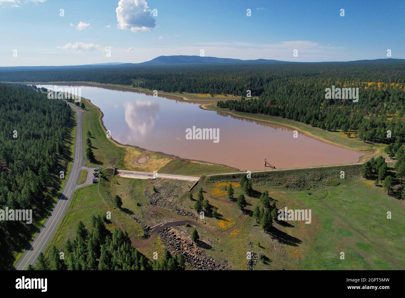 Aerial of Upper Lake Mary Dam Stock Photo