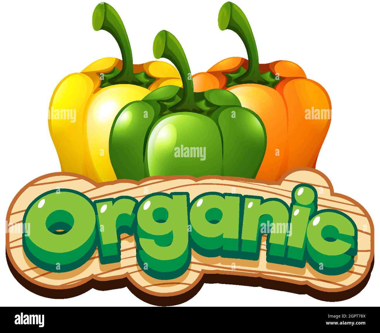 Font design for word organic with fresh bell peppers Stock Vector