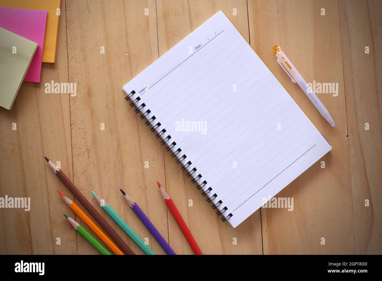 School Notebook On A Gray Background, Spiral Notepad On A Table Stock Photo  - Alamy