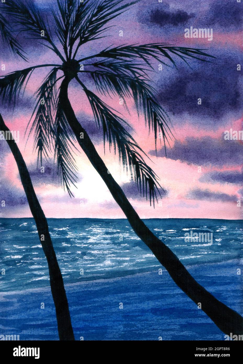 Watercolor Ocean Sunset