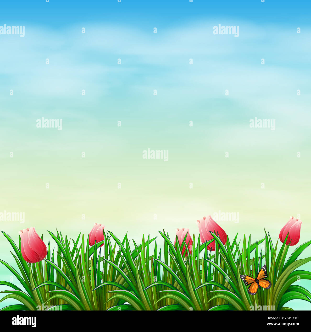 A garden with red flowers Stock Vector