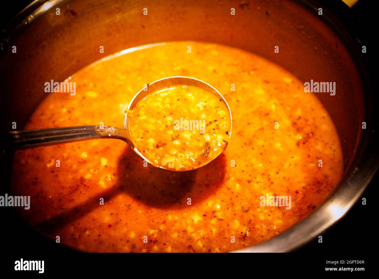 Cooked Red Lentil Soup Stock Photo