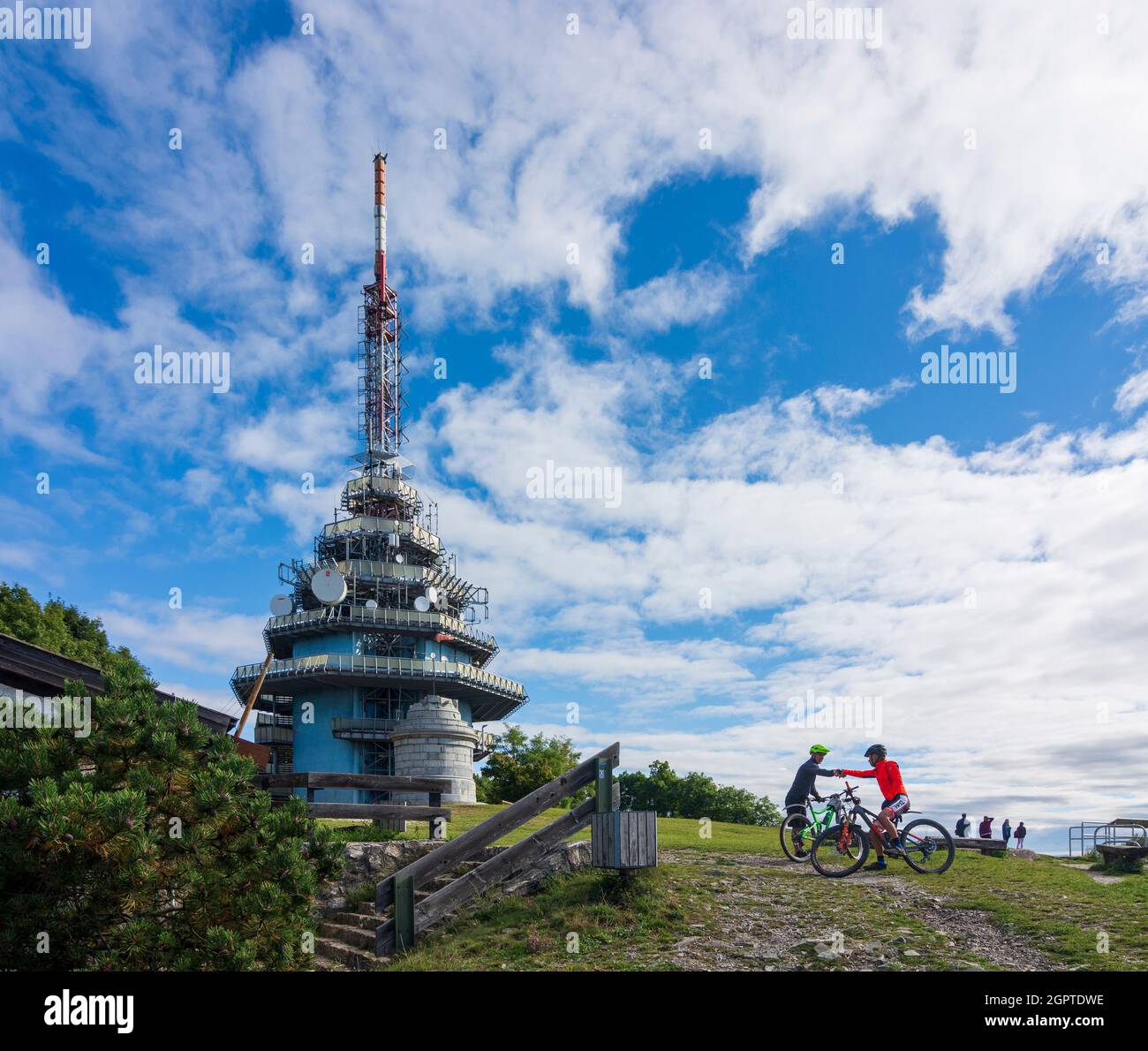 Nitra (Neutra): radio tower on Zobor mountain, mountain biker in , , Slovakia Stock Photo